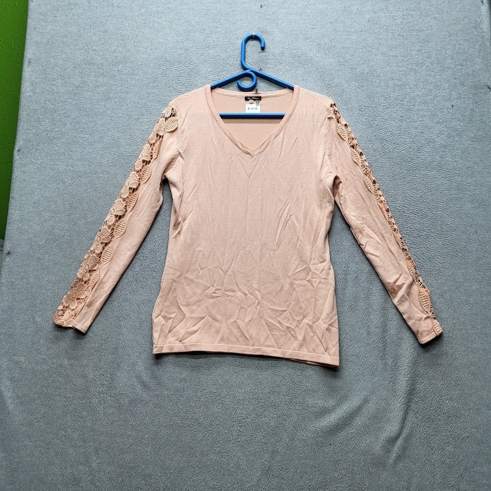 Vila Milano Women Sweater M Blush Lace V-Neck Pullover